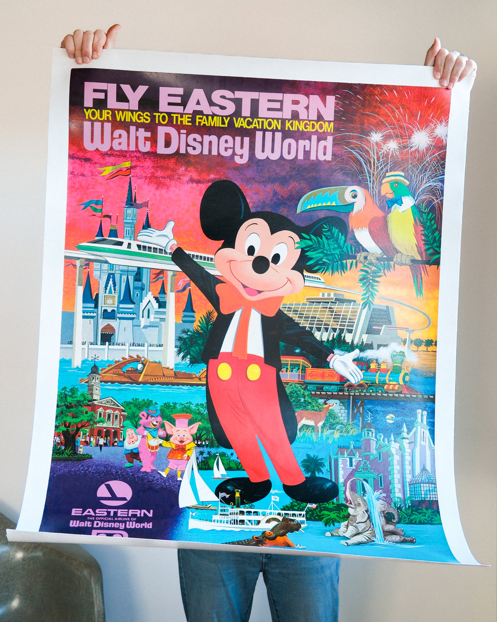 Vintage 1970s Disney World Eastern Airlines Poster (Large/Linen