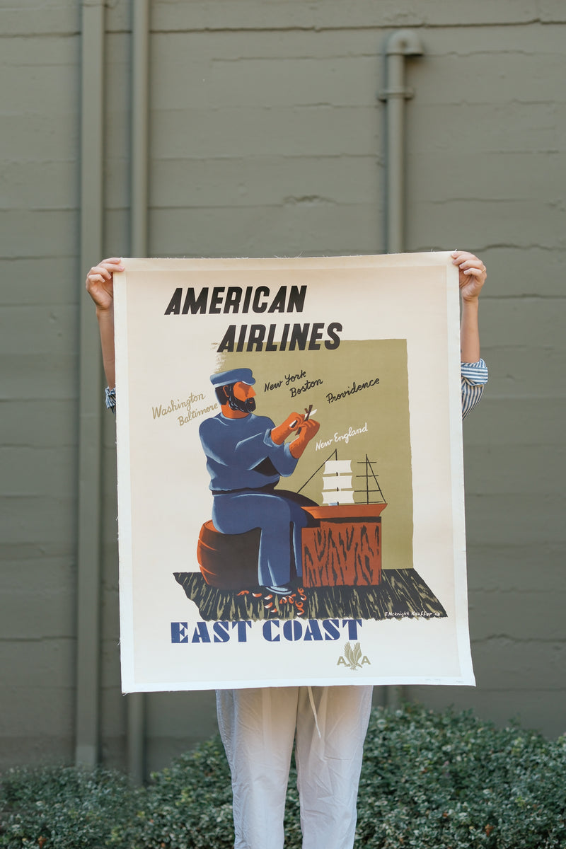 American Airlines Vintage East Coast Travel Poster Kauffer