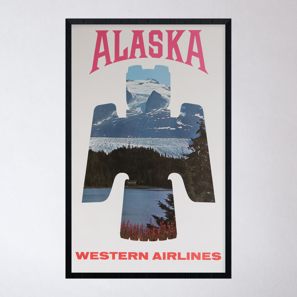 Vintage Western Airlines Alaska Poster Totem Pole