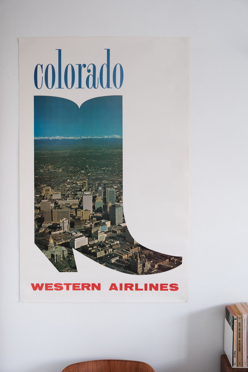 Western Airlines Colorado Boot Poster Mid-Century