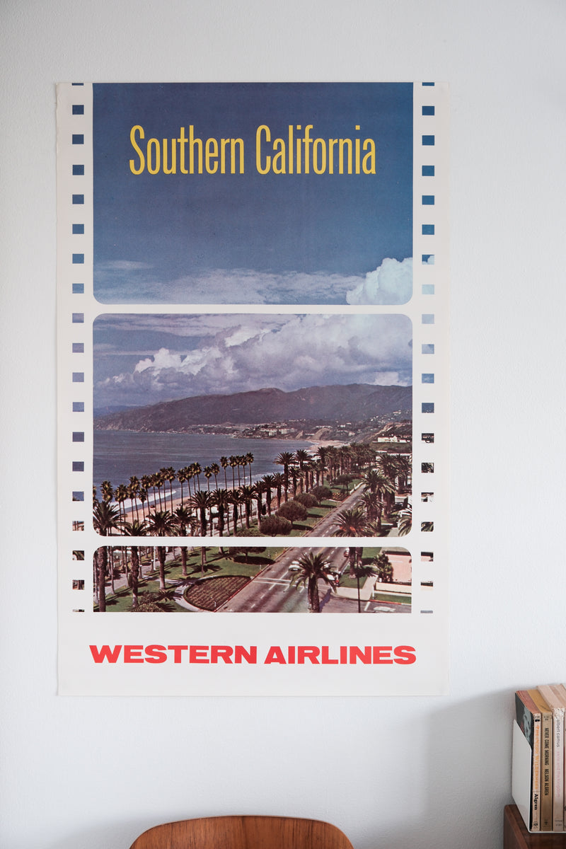Vintage 1970s Western Airlines Southern California Poster