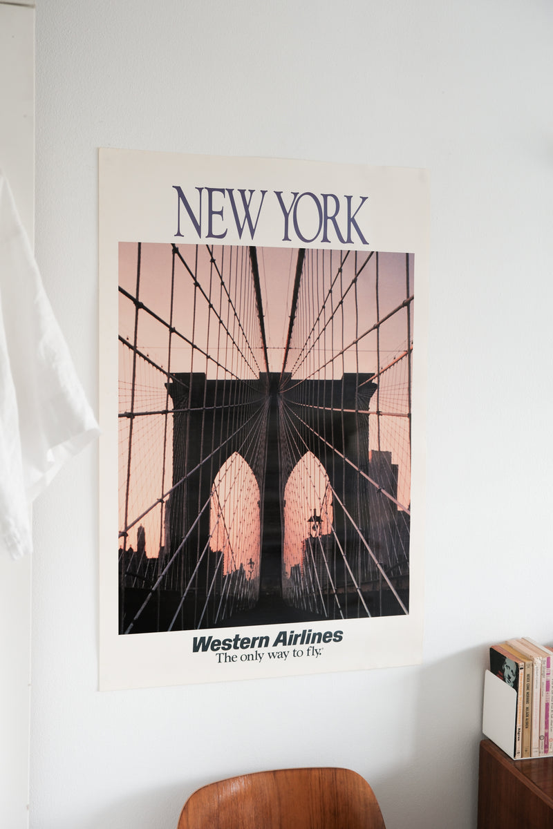 Vintage 1980s Western Airlines New York Poster