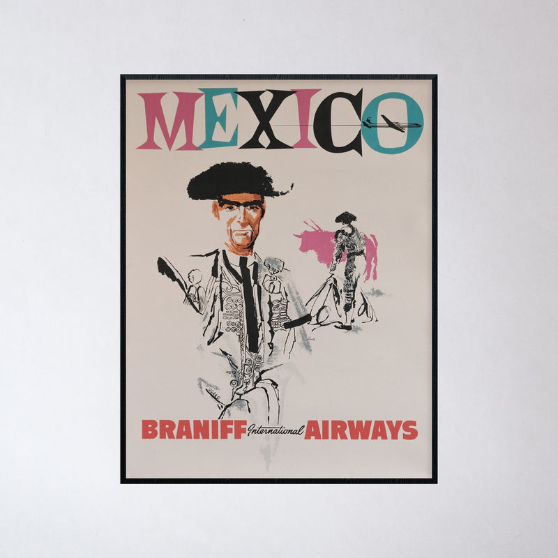 Vintage 1960s Braniff Airlines Mexico Travel Poster