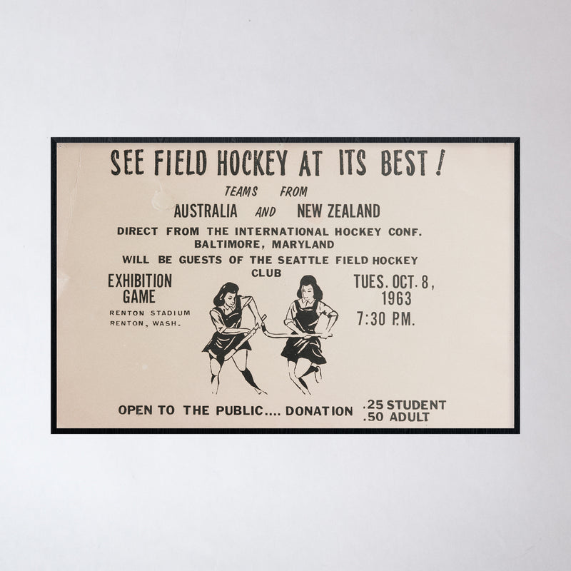 Vintage 1963s Seattle Field Hockey Cardstock Poster