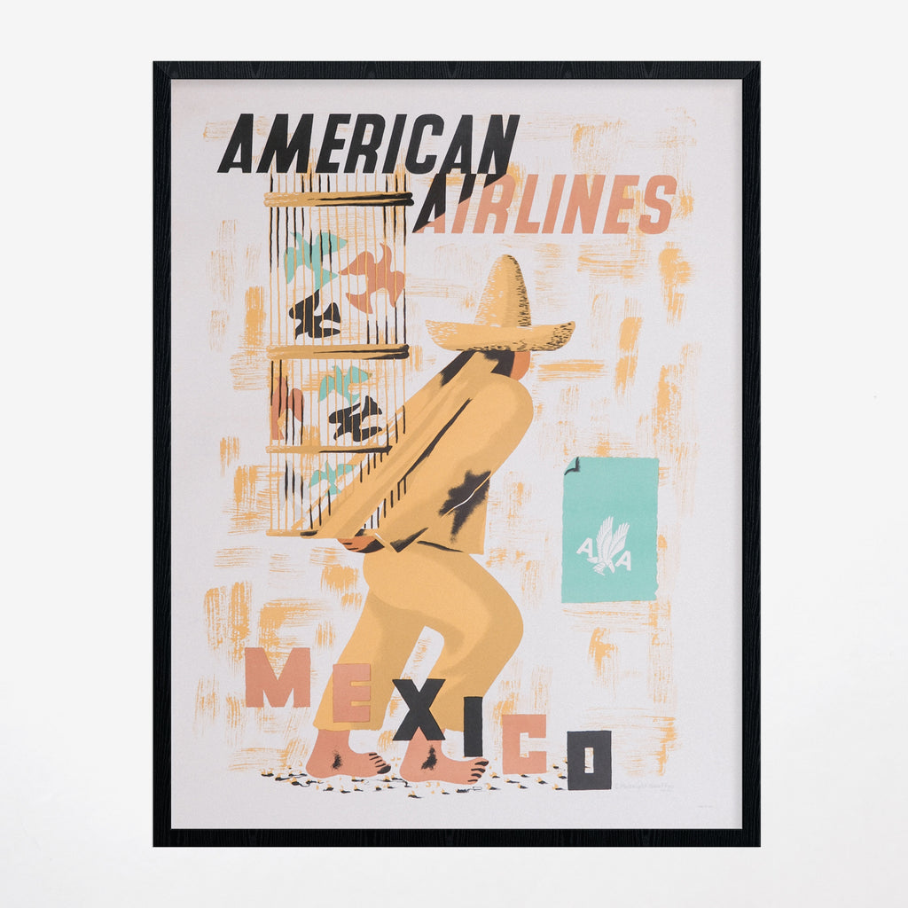 Vintage 1950s American Airlines Mexico Poster (Large/Linen-Backed