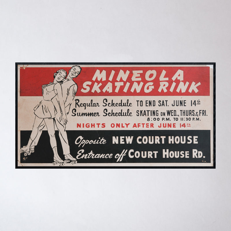 Vintage 1950s Mineola Skating Rink Cardstock Poster