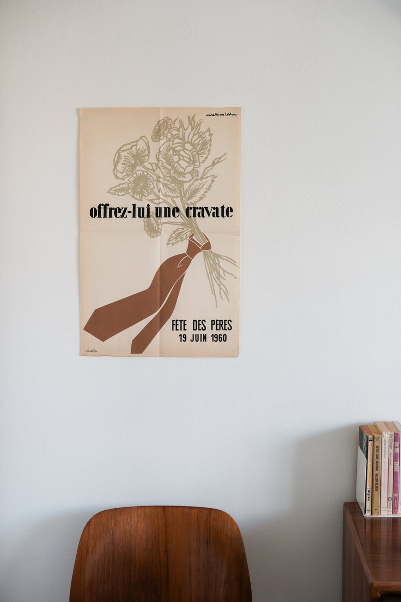Vintage 1960 French Tie and Flowers Poster
