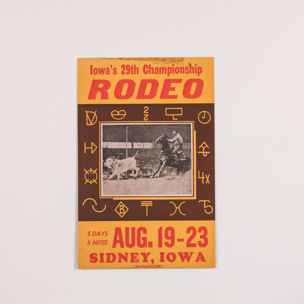 Poster for Iowa's 29th Championship Rodeo with event details on a light gray background