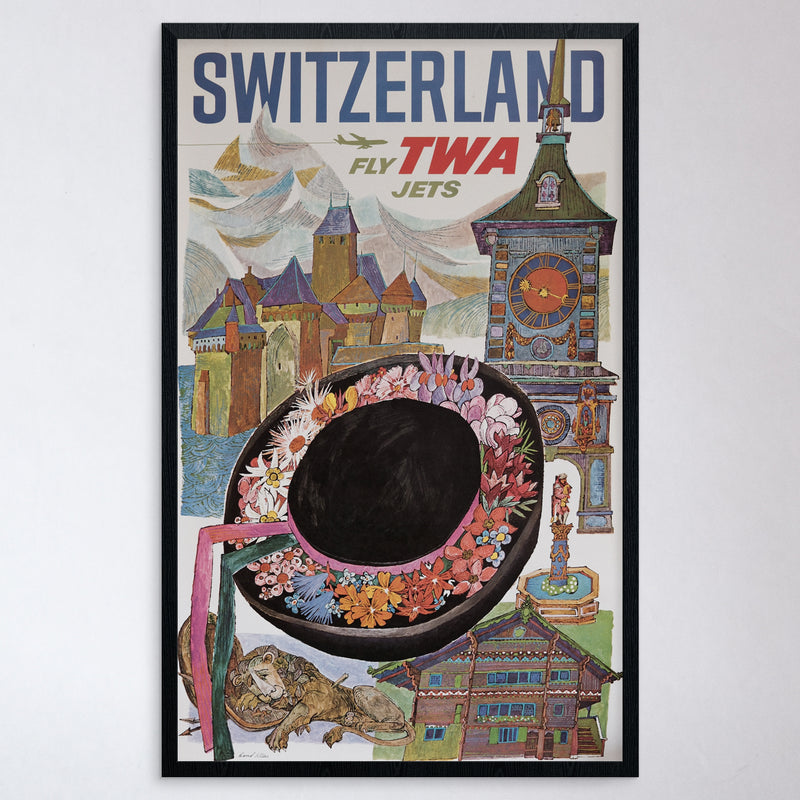 Vintage 1960s TWA Switzerland Poster by David Klein