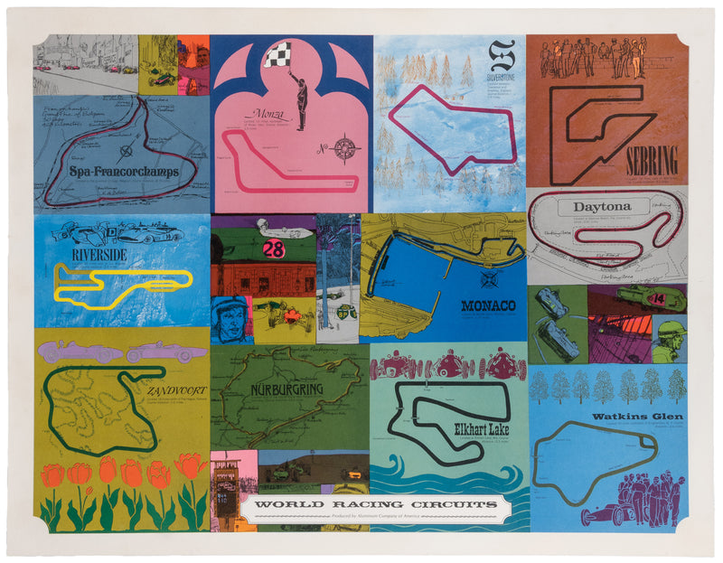 Vintage 1960s World Racing Circuits Poster (Linen-Backed)