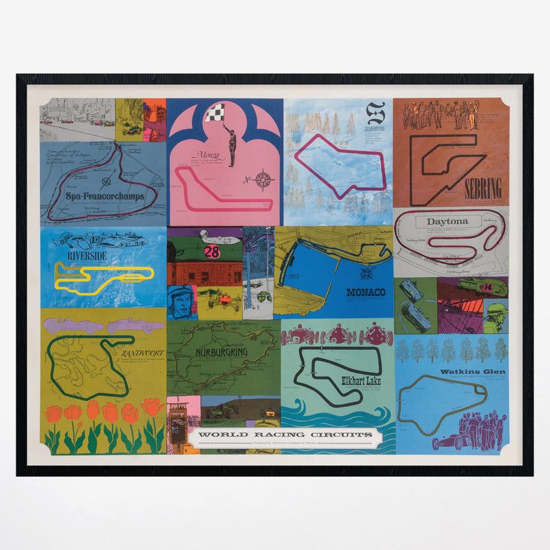 Vintage 1960s World Racing Circuits Poster (Linen-Backed)